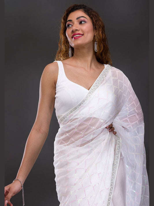 Chiffon Georgette sarees -White
