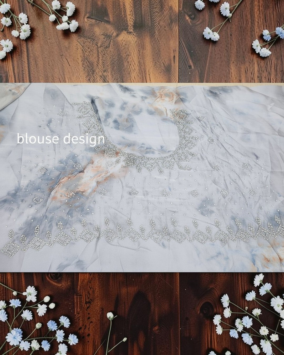 Ethereal sage green floral saree with scalloped stone border