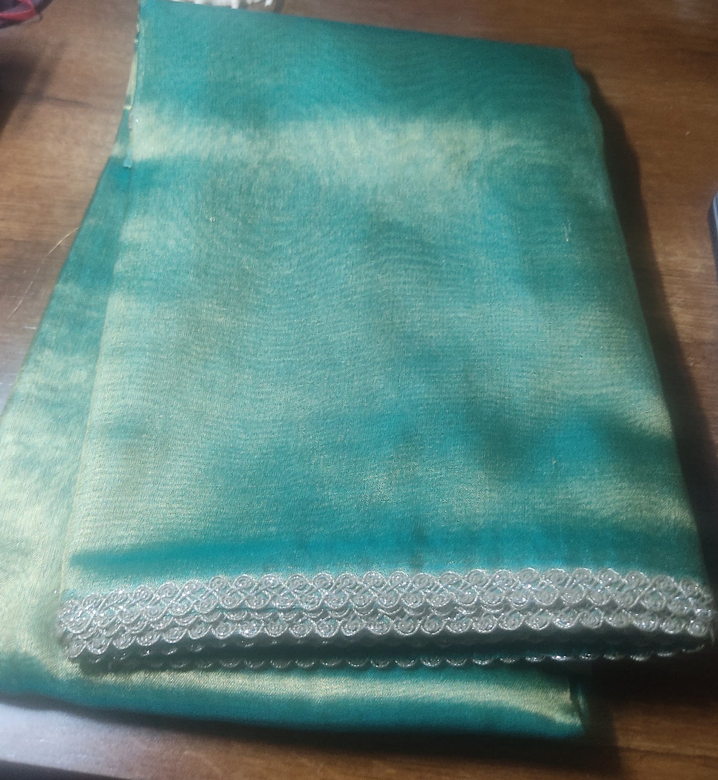 teal green Shimmer Silk Saree Online