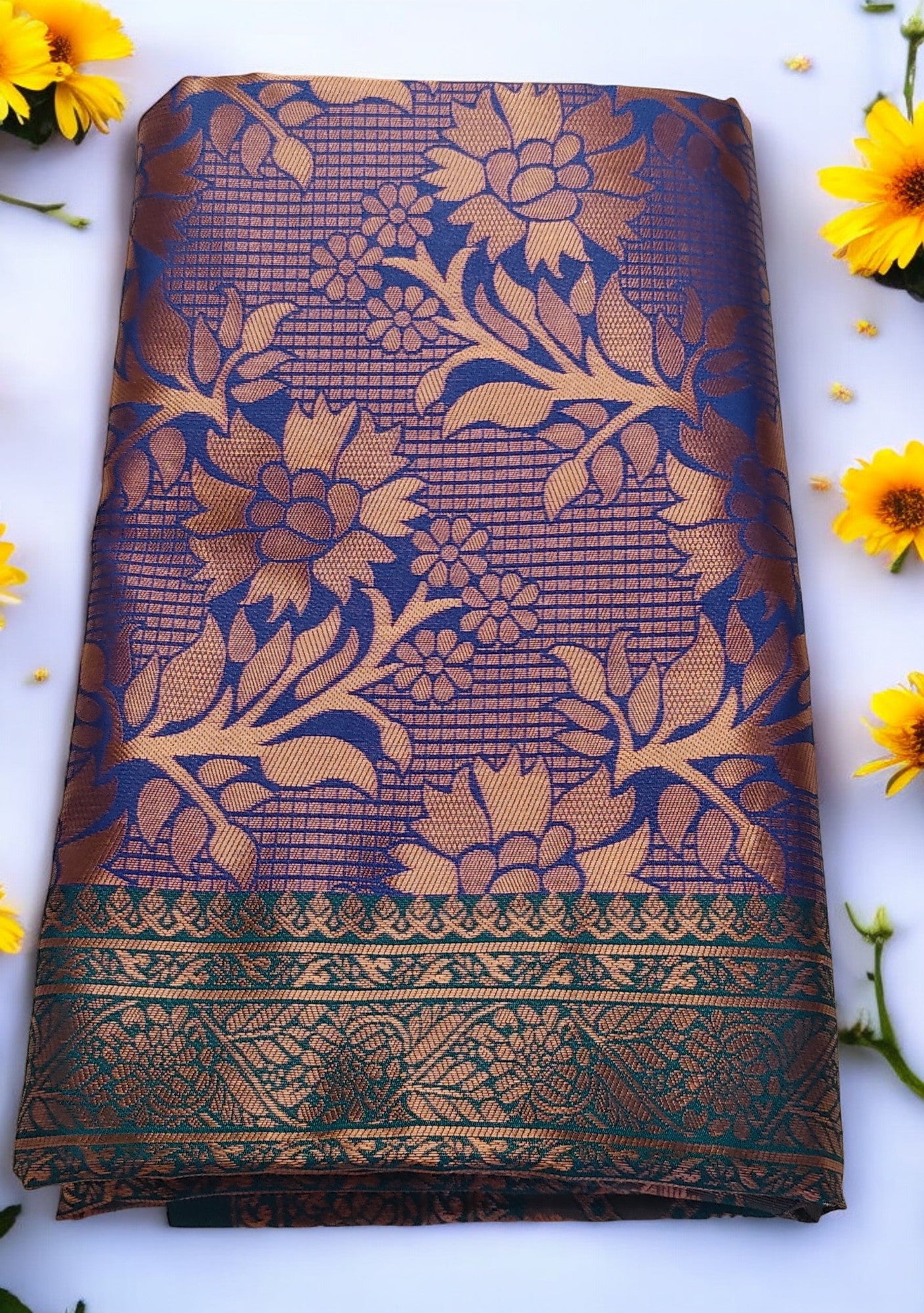 Designer floral Blue Silk Saree