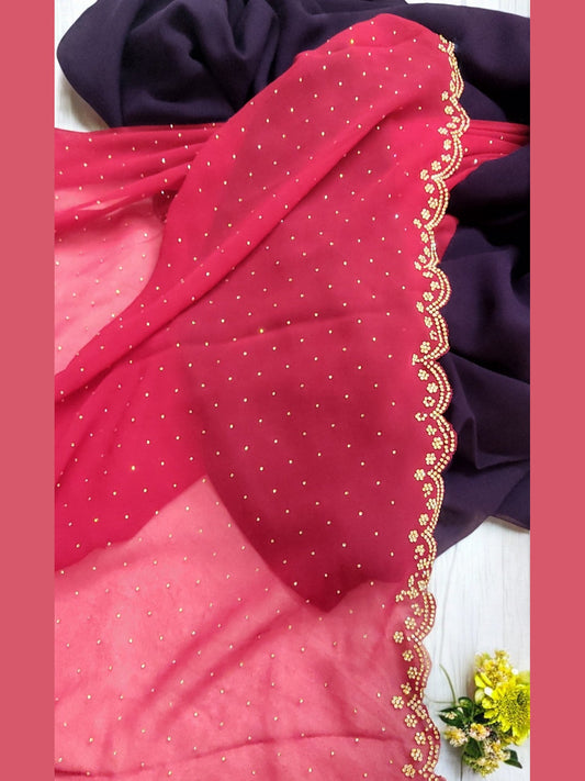 Wine Red color georgette Saree