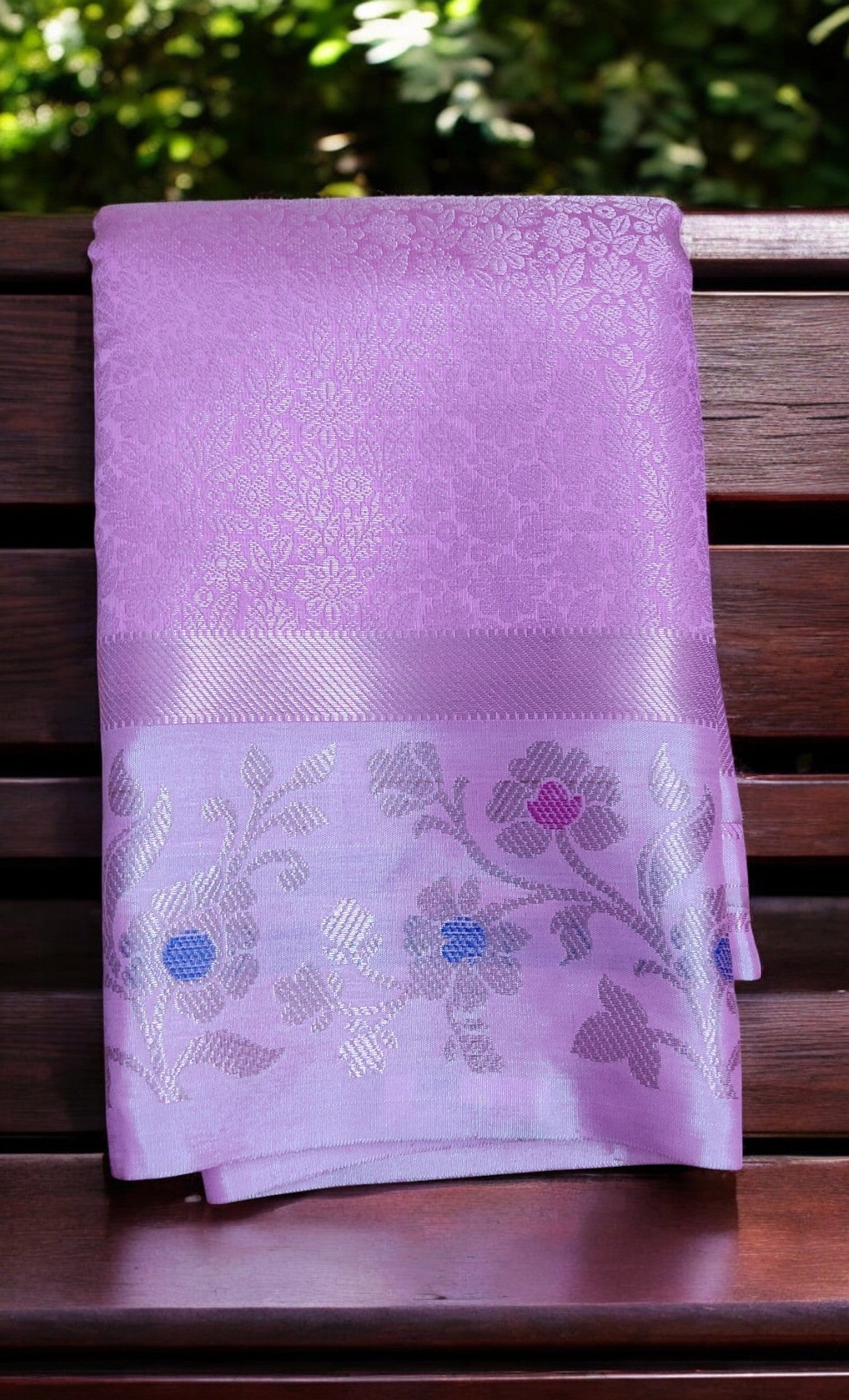 POTHYS Pastel Pink Silver Zari Silk Saree