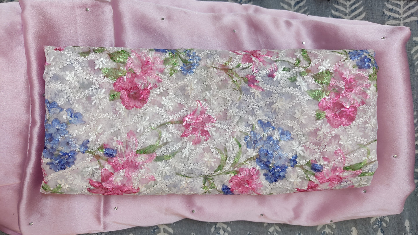 Designer Baby Pink Satin Saree