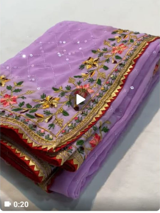 Designer Lavender Pure Georgette saree