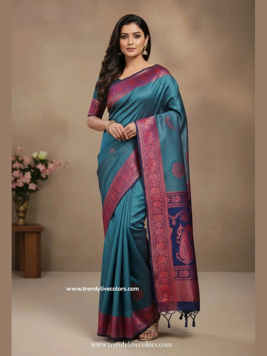 blue turquoise silk saree
