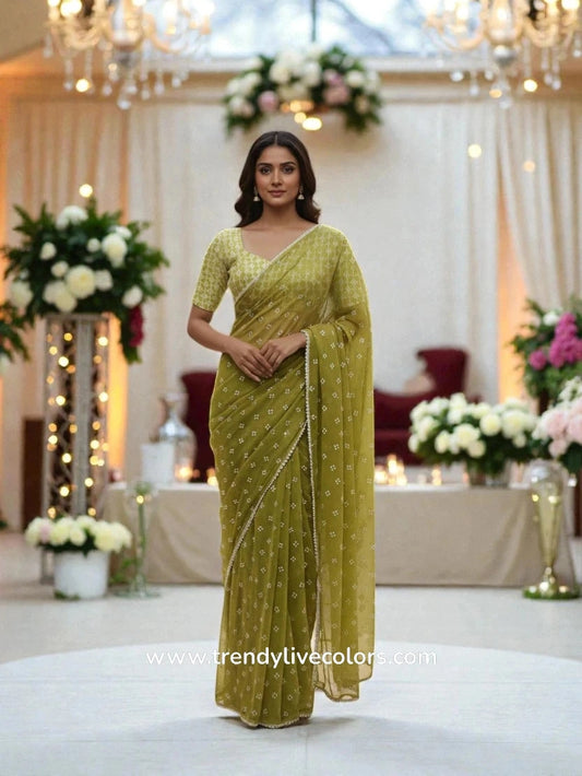 Designer Green Georgette sarees