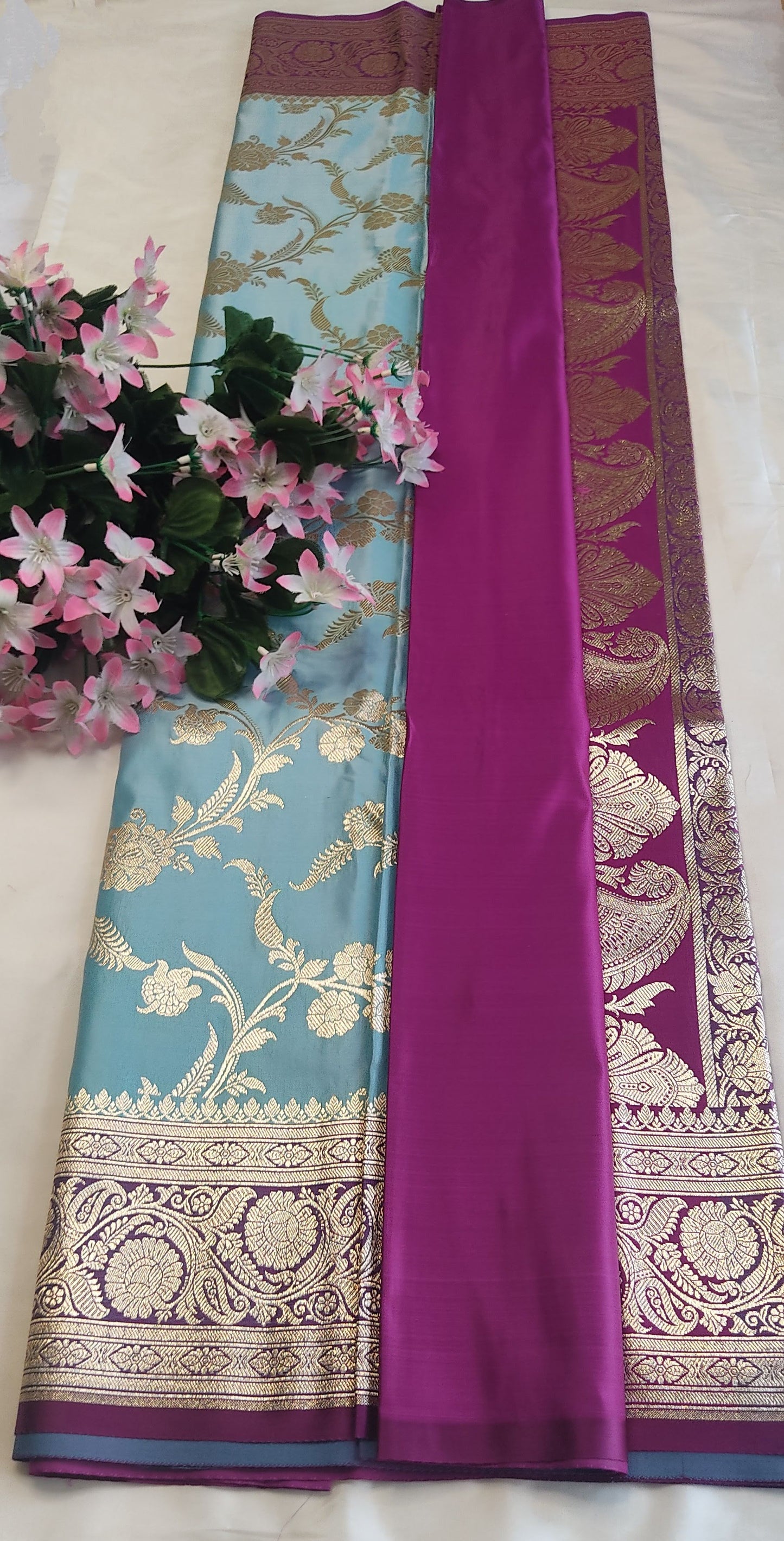 Sky Blue Golden Zari Banarasi Saree