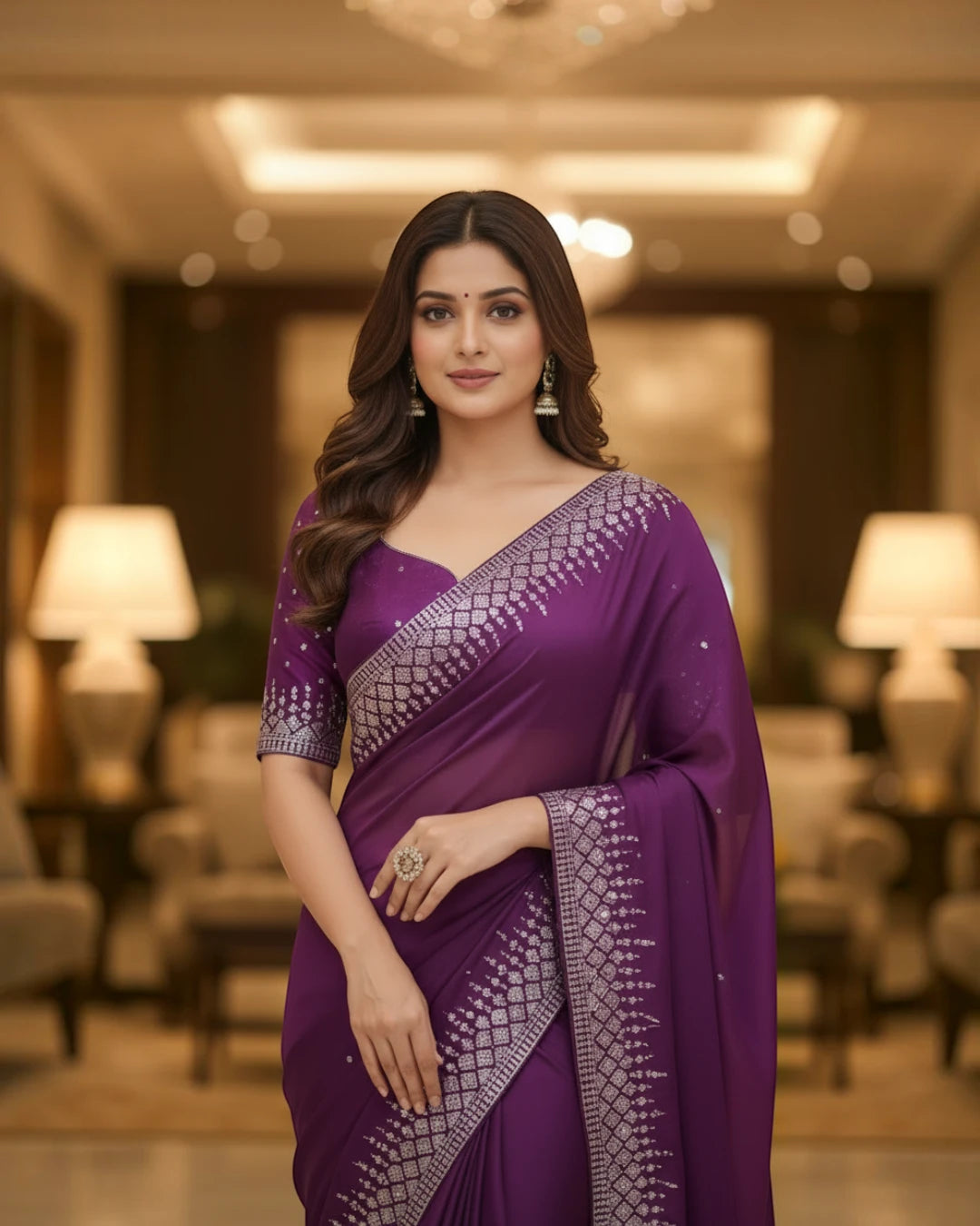 fancy wine color silk saree