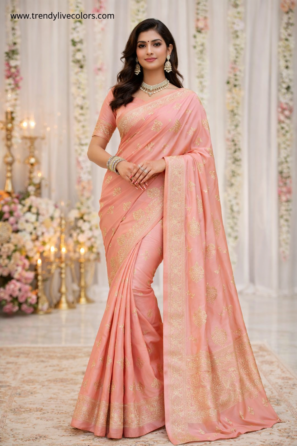 Peach Banarasi silk Saree