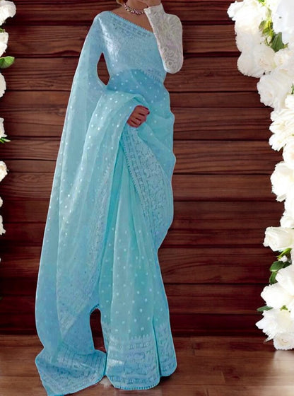 Designer Sky blue Shraddha Saree