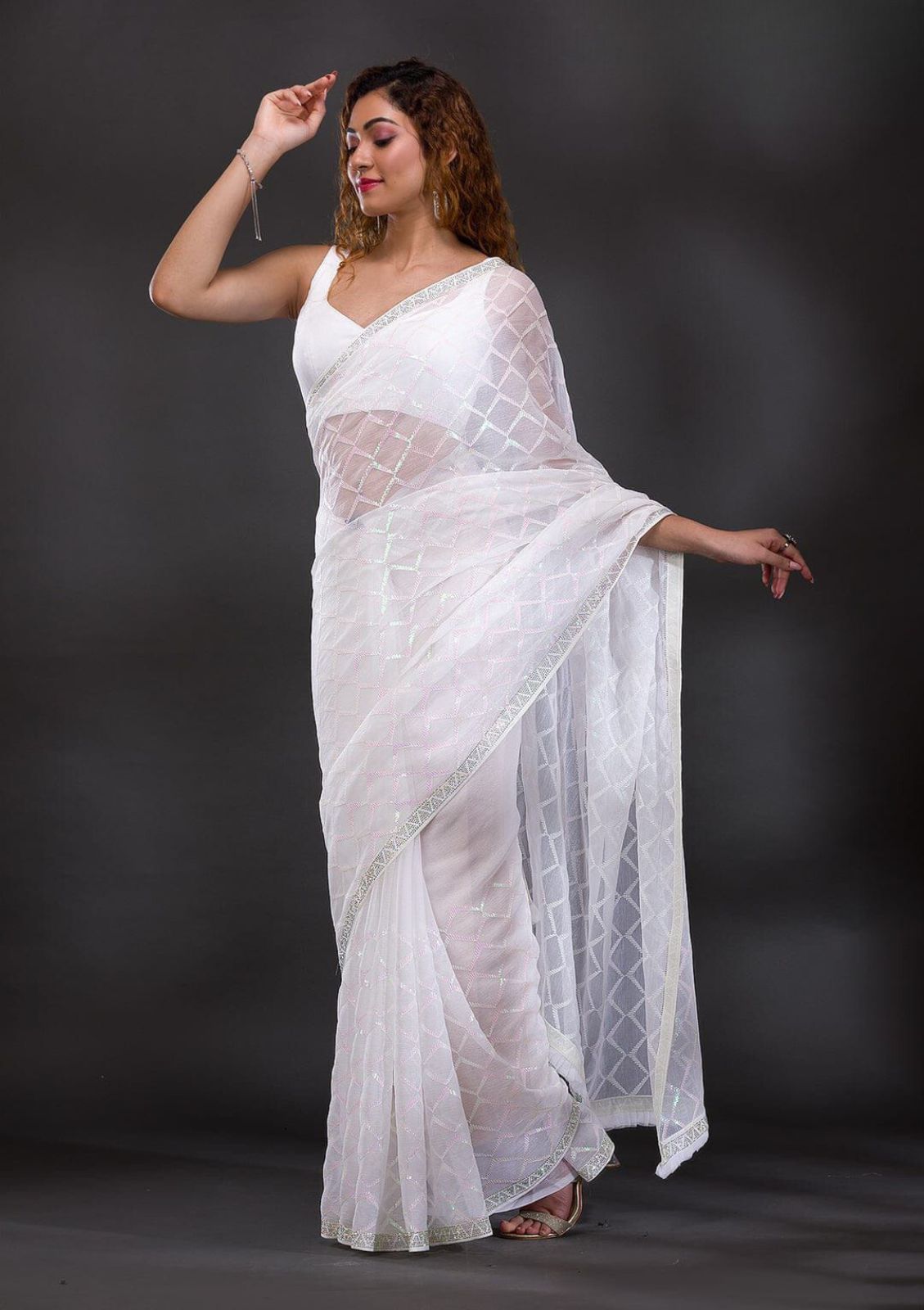 Chiffon Georgette sarees -White