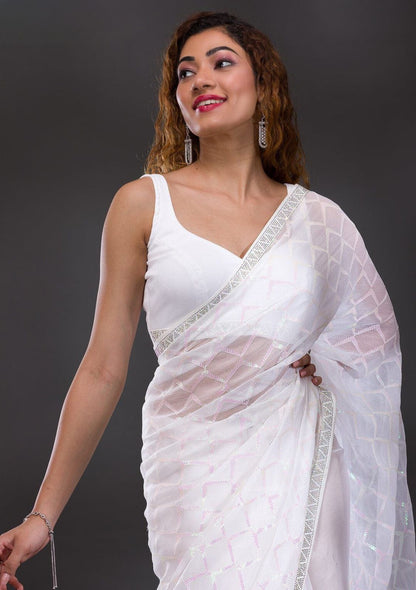 Chiffon Georgette sarees -White