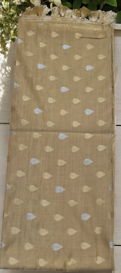 Premium Linen cotton saree-BROWN