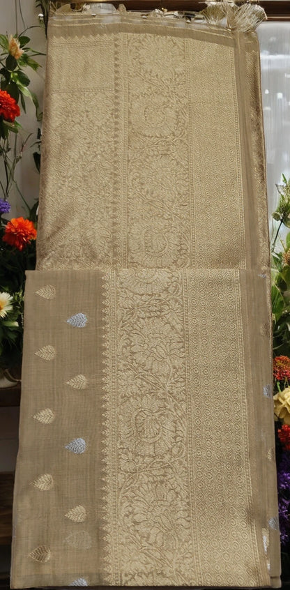 Premium Linen cotton saree-BROWN