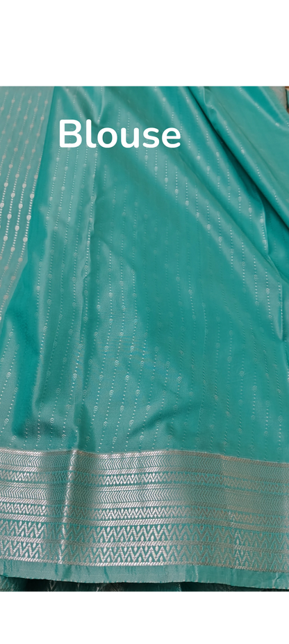 Turquoise Silver Zari Silk Saree