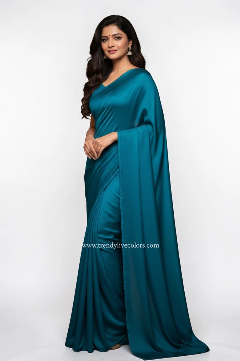 Plain Blue Saree with designer Blouse