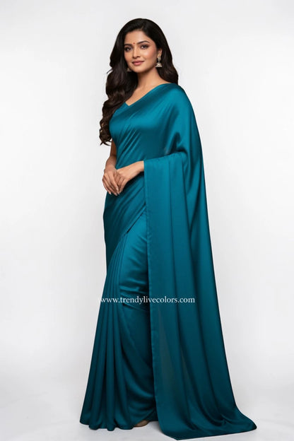 Plain Blue Saree with designer Blouse