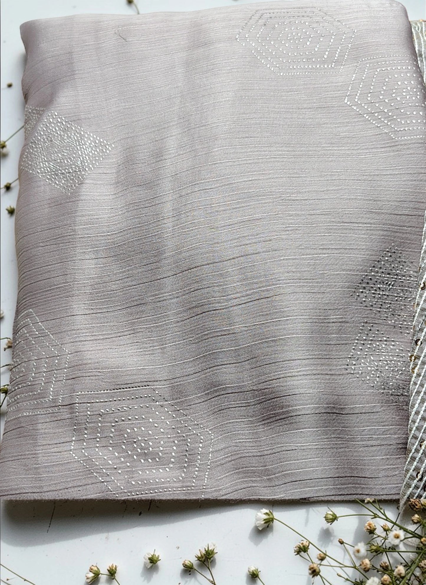 Champagne Taupe Chiffon Saree