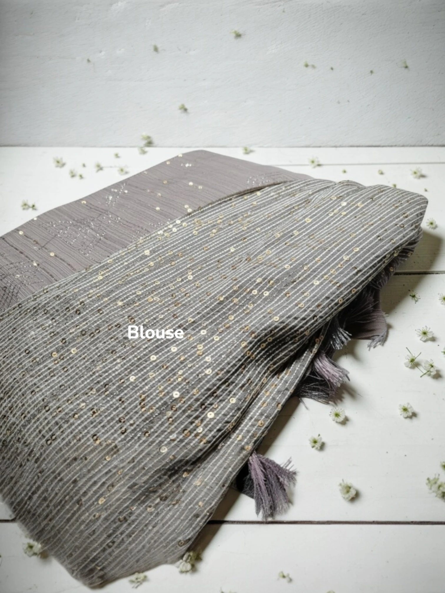 Champagne Taupe Chiffon Saree