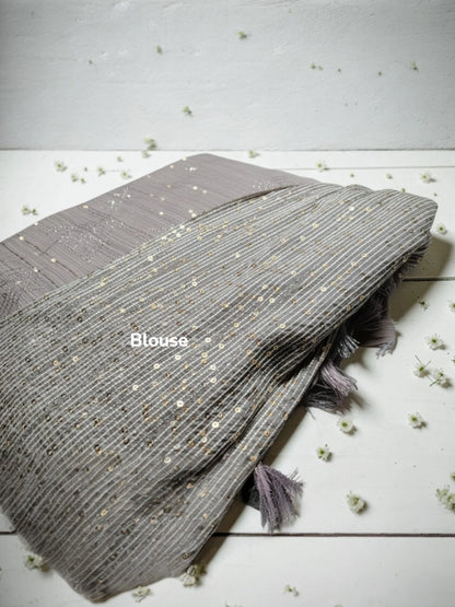Champagne Taupe Chiffon Saree