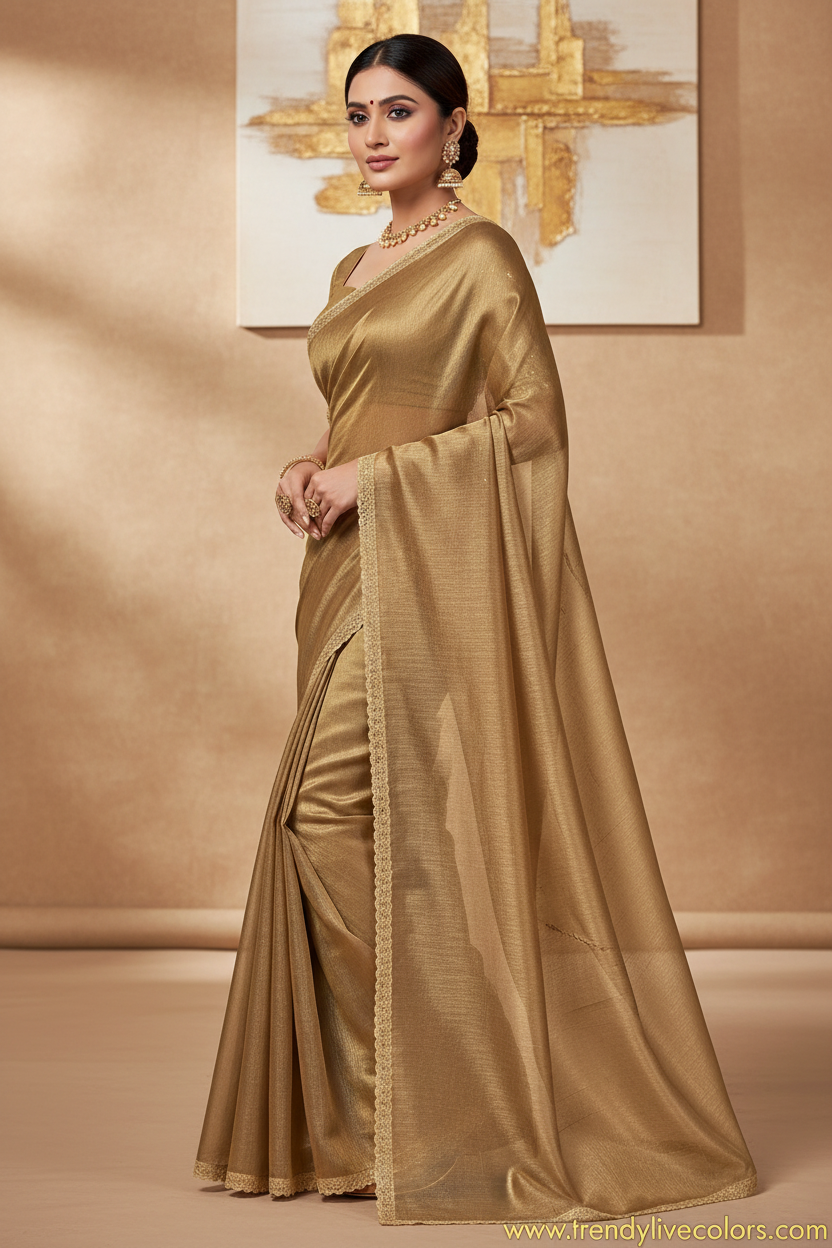 Golden Alia Shimmer Silk Saree