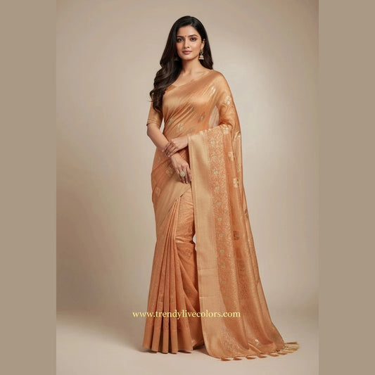 Golden Brown Organza Designer Saree