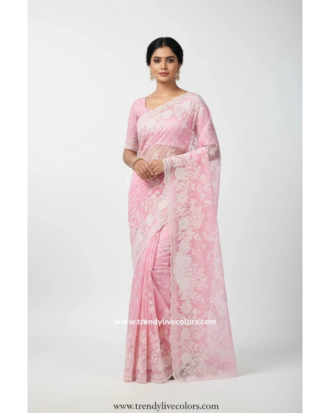 Pink Floral Organza saree