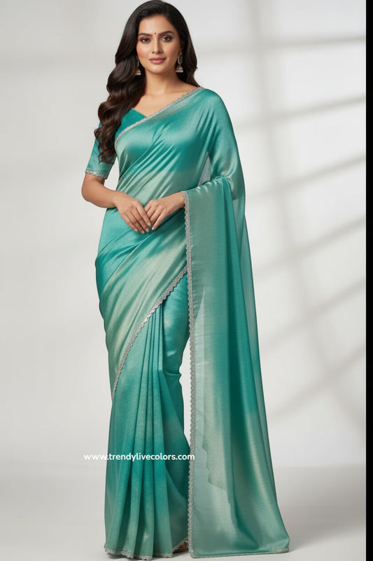 teal green Shimmer Silk Saree Online
