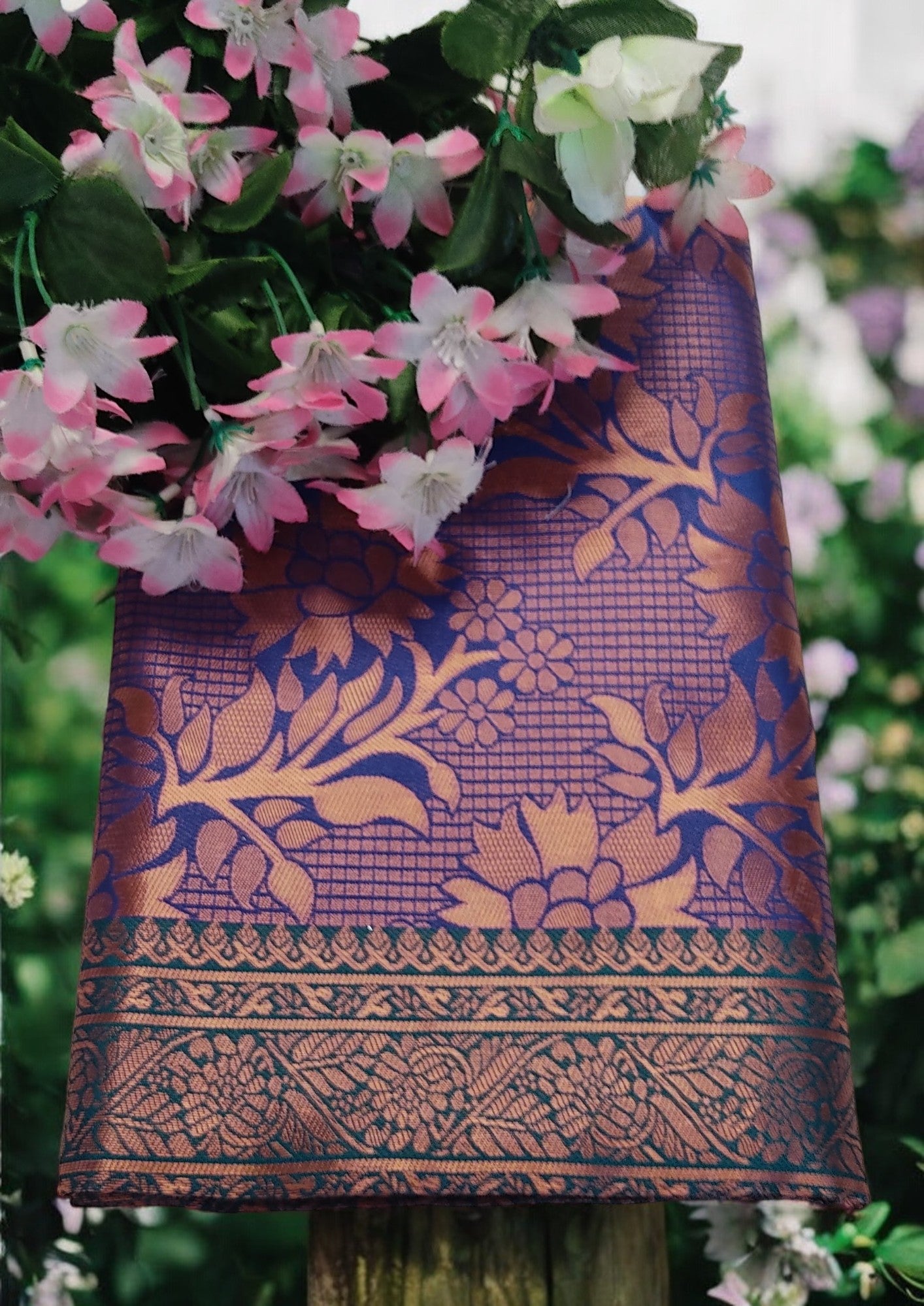 Blue green Silk saree-Floral Design