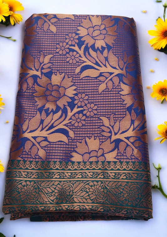 Blue green Silk saree-Floral Design