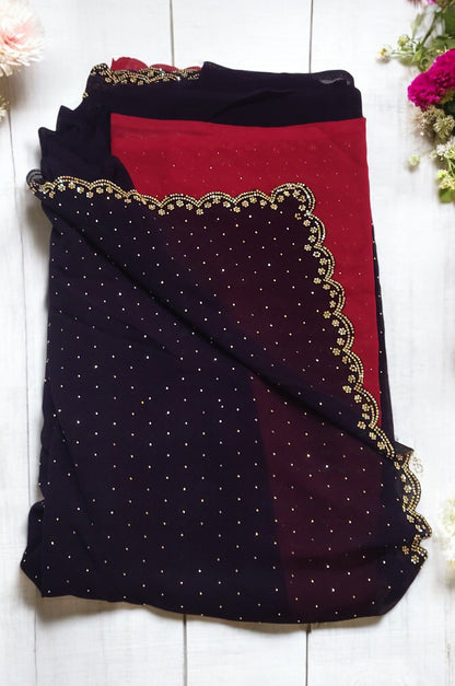 Wine Red color georgette Saree