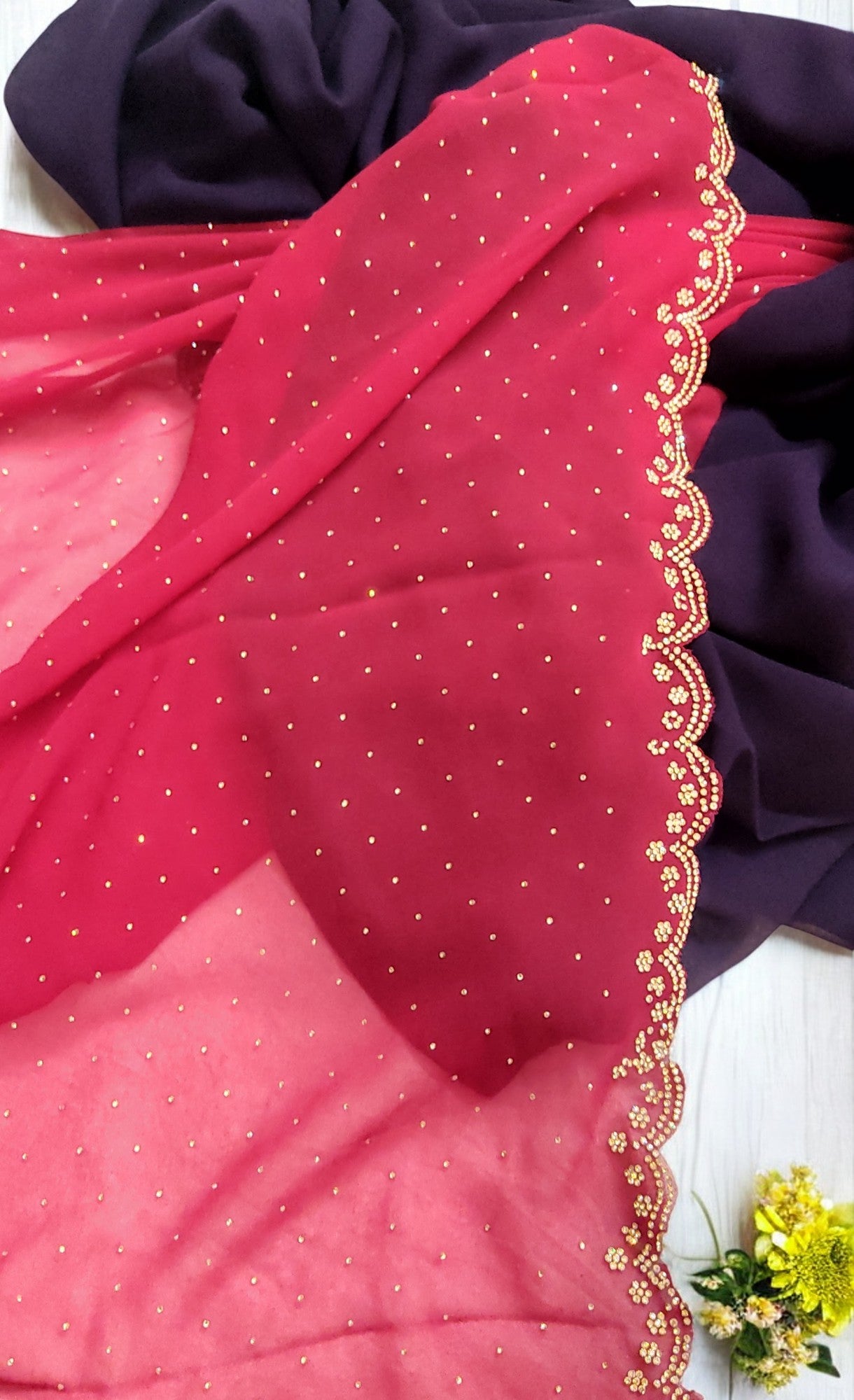 Wine Red color georgette Saree