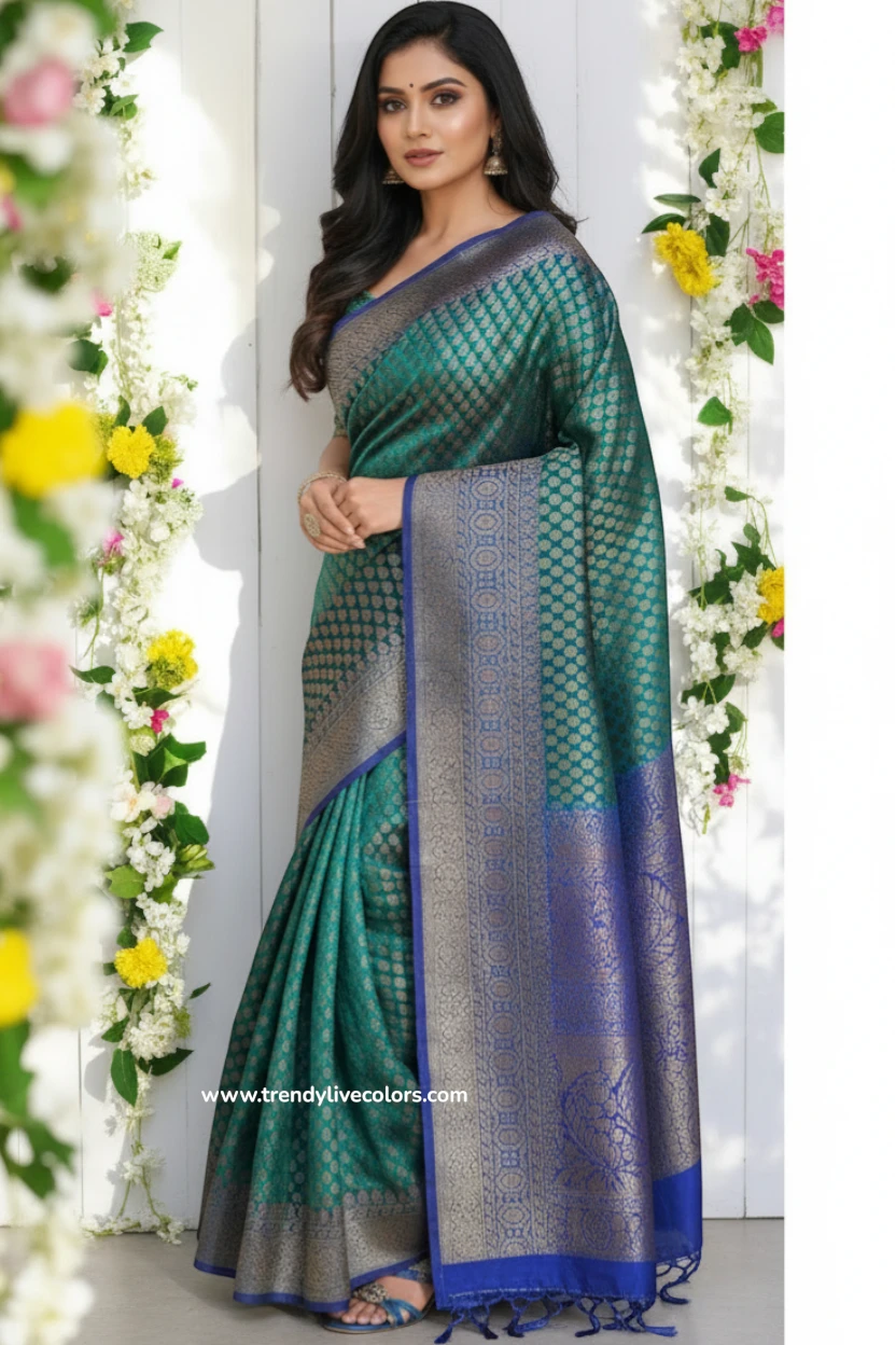 pothys green and blue silk saree