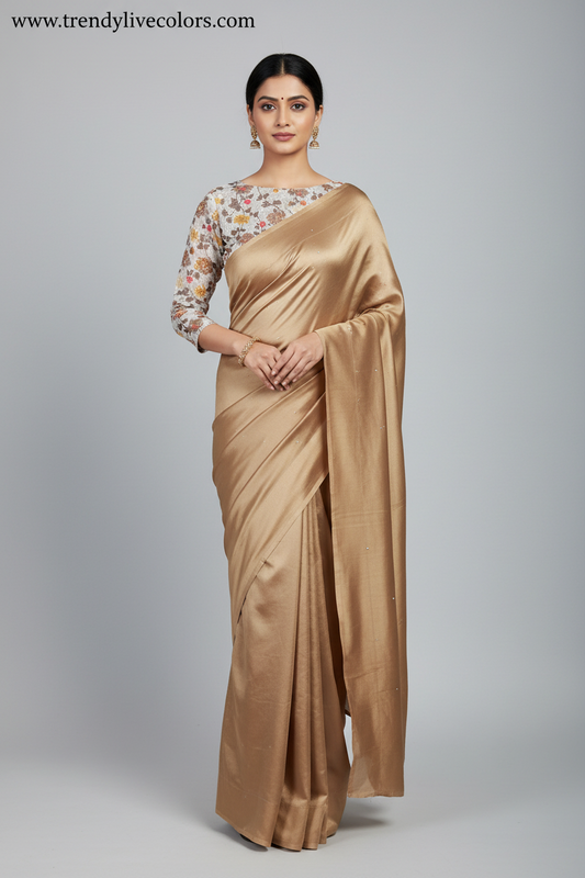 Designer Boutique Beige Satin Saree