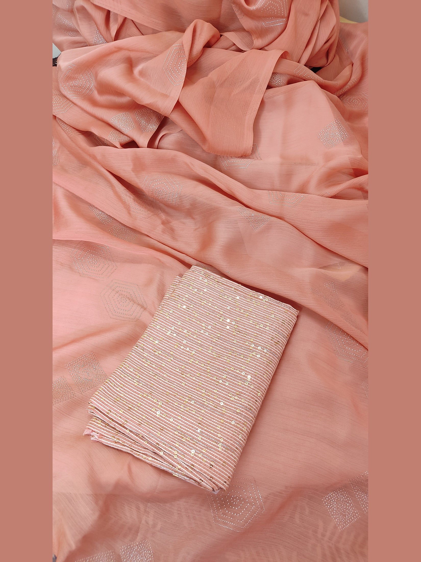Designer Peach chiffon Saree