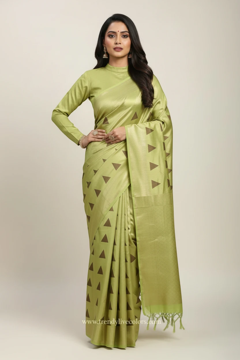 Pista Green Silk saree with Golden Zari