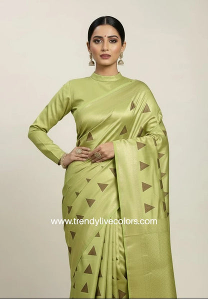 Pista Green Silk saree with Golden Zari