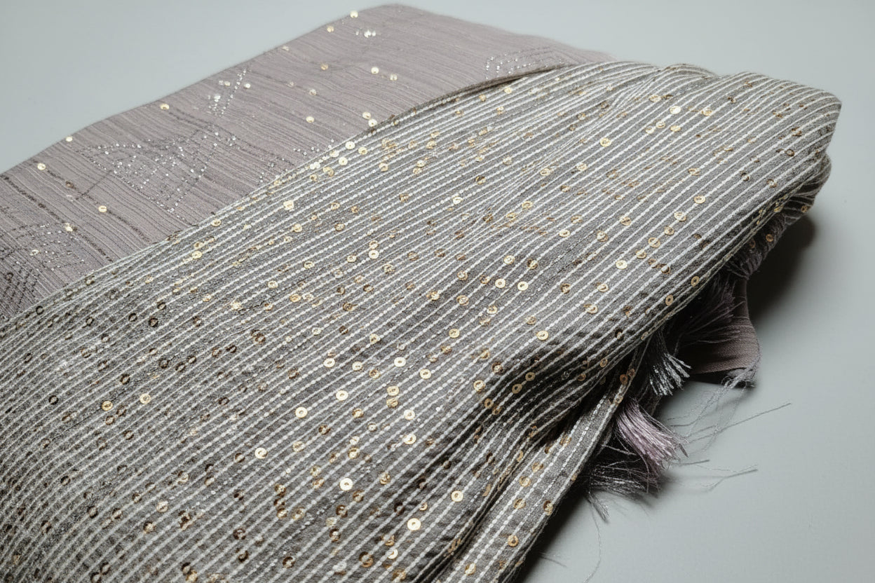 Champagne Taupe Chiffon Saree