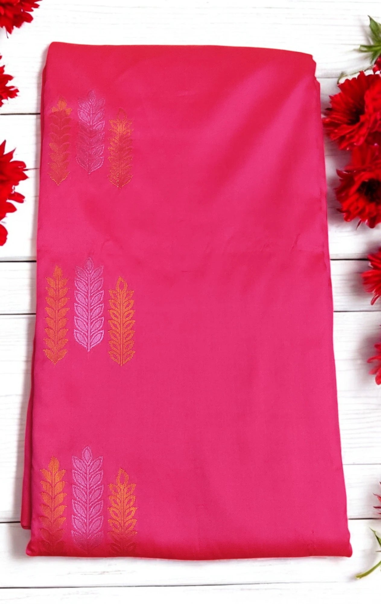 Hot Pink Copper Zari Silk Saree