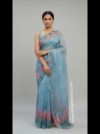 Blue Aura Floral georgette Saree