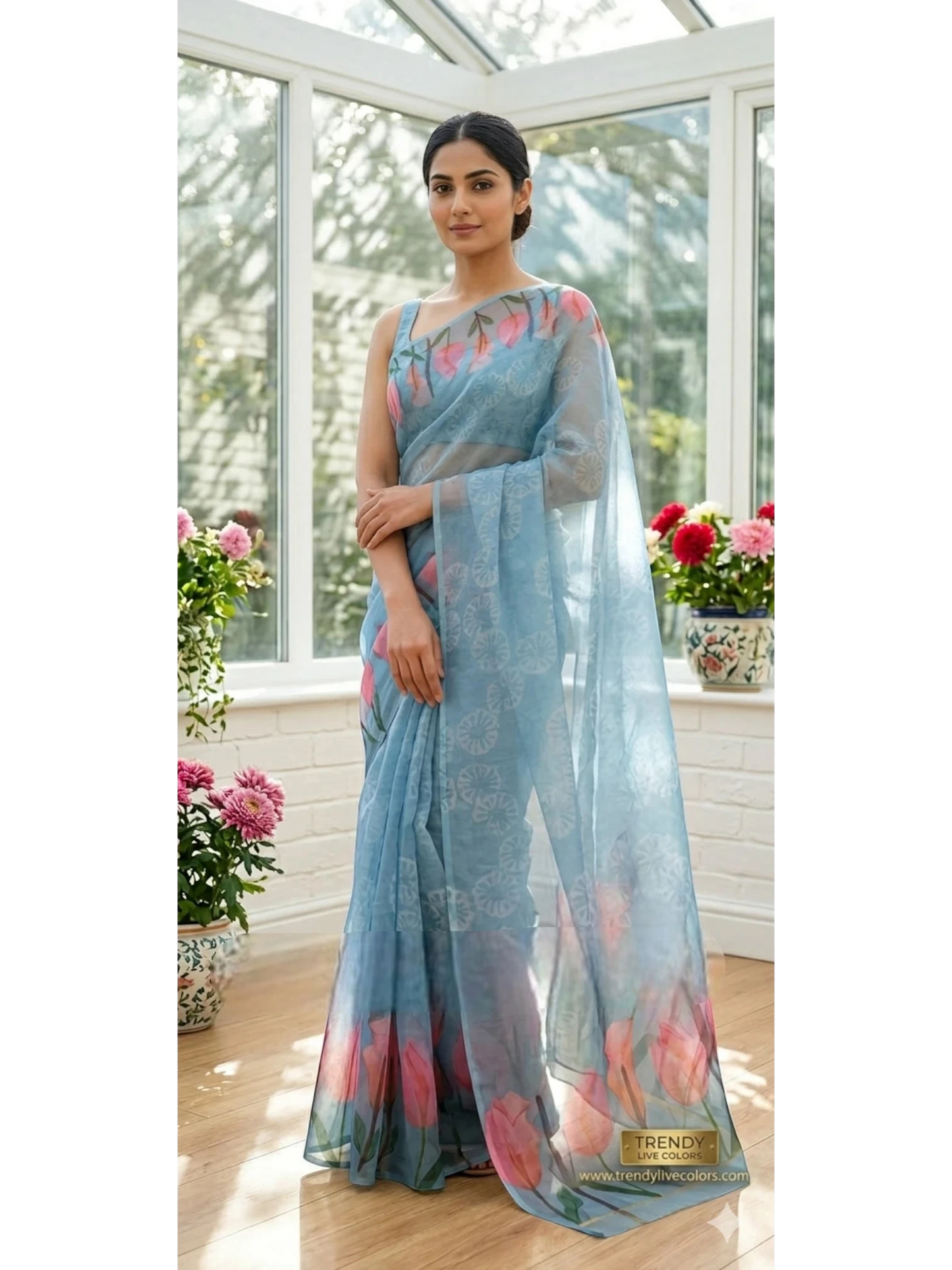 Blue Aura Floral georgette Saree
