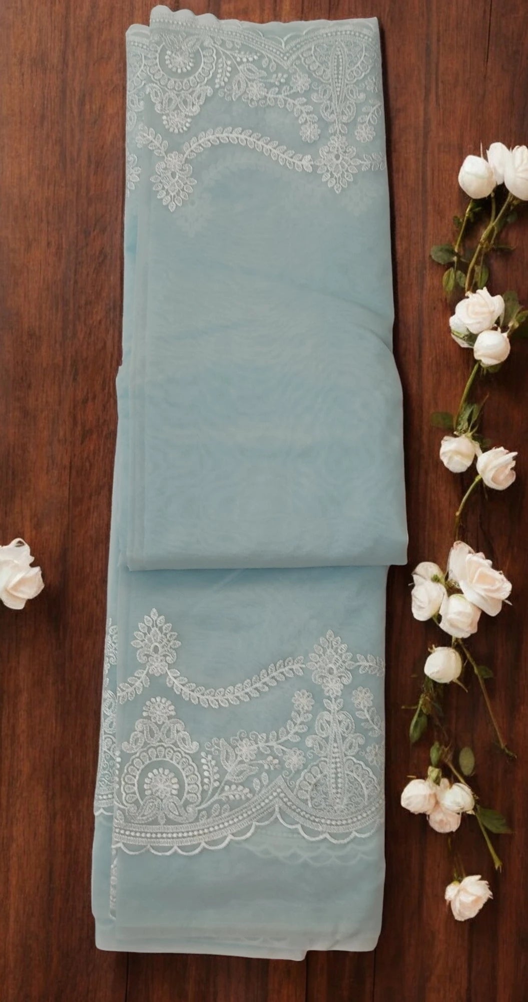 Sky Blue Kora Organza Saree