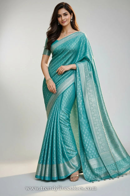 Turquoise Silver Zari Silk Saree