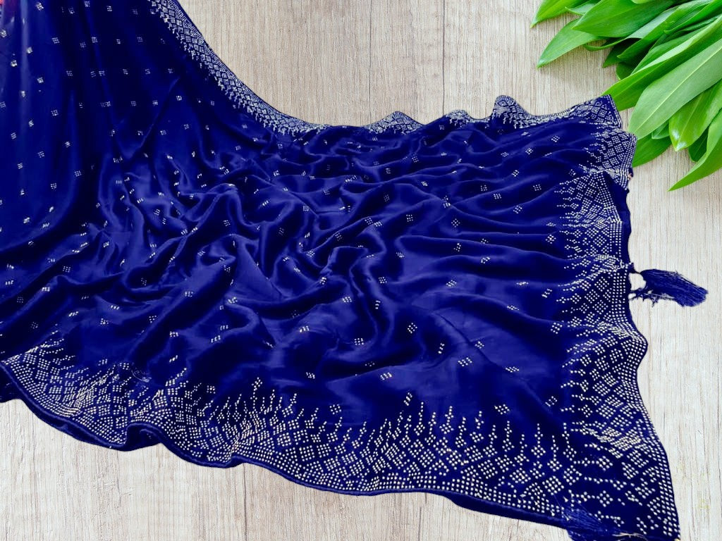 Royal blue Silk saree with swarovski stones