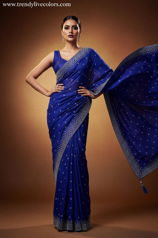 Designer Royal Blue Silk Saree