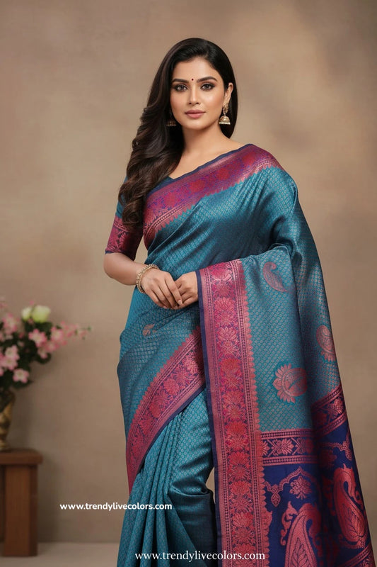 blue turquoise silk saree