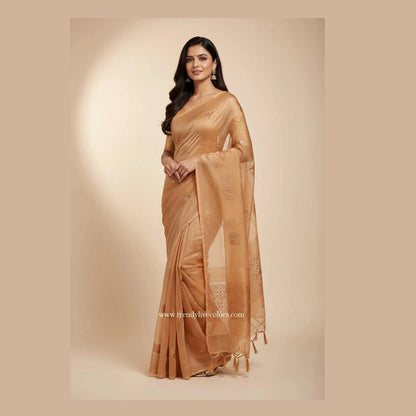Golden Brown Organza Designer Saree