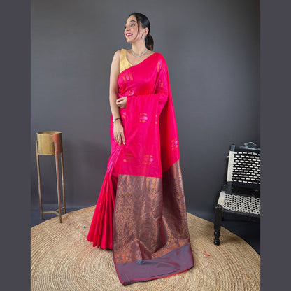 Hot Pink Copper Zari Silk Saree
