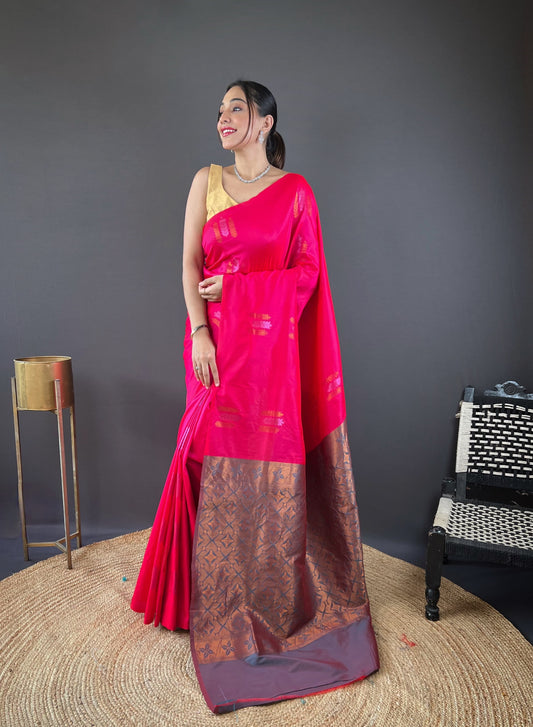Hot Pink Copper Zari Silk Saree