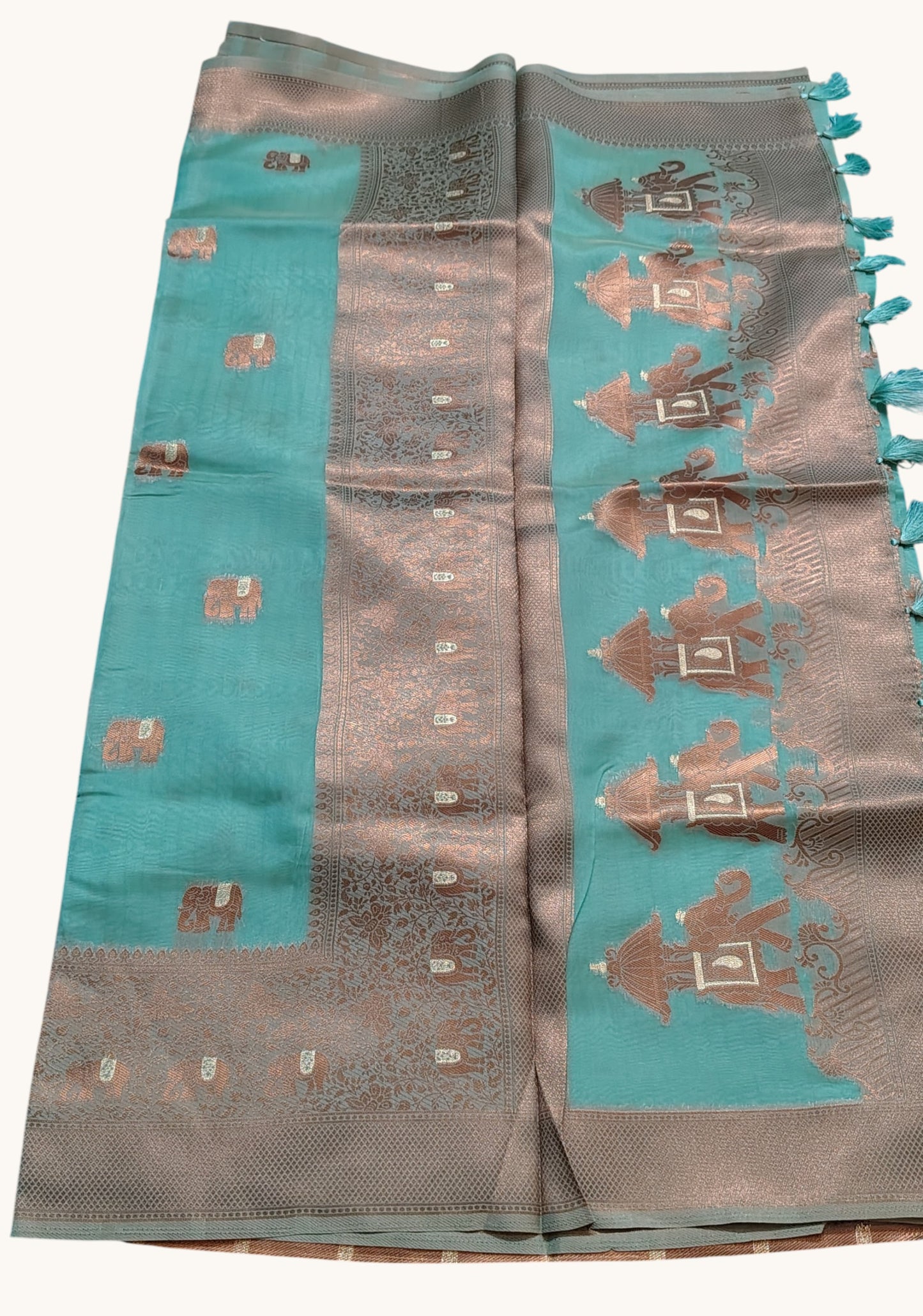 Turquoise organza Deepika silk saree